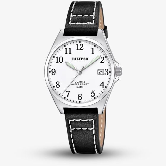 Calypso Ladies Black Leather Strap Watch K5869/1