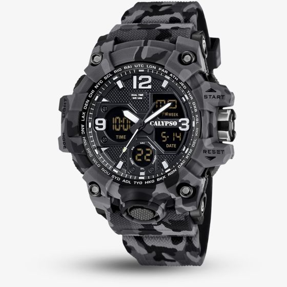 Calypso Mens X-Trem Black Camouflage Dual Display Watch K5855/4