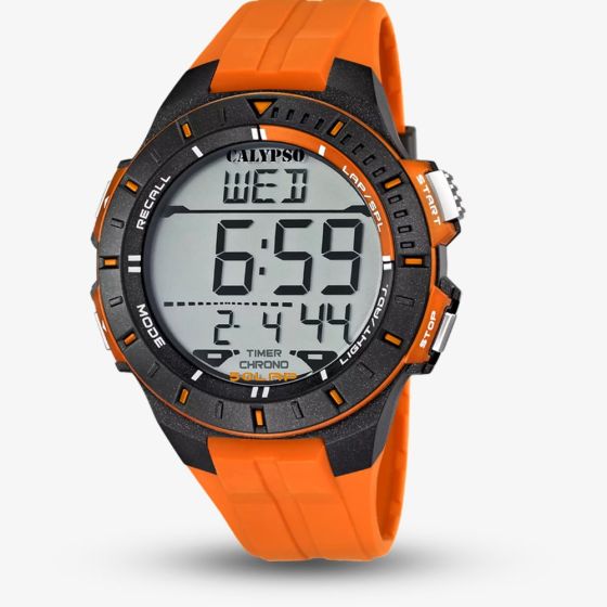 Calypso Mens Urban Digital Orange Rubber Strap Watch K5607/1