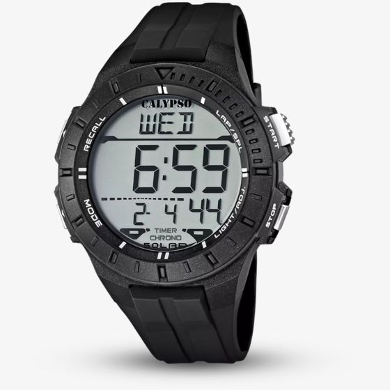 Calypso Mens Urban Digital Black Rubber Strap Watch K5607/6