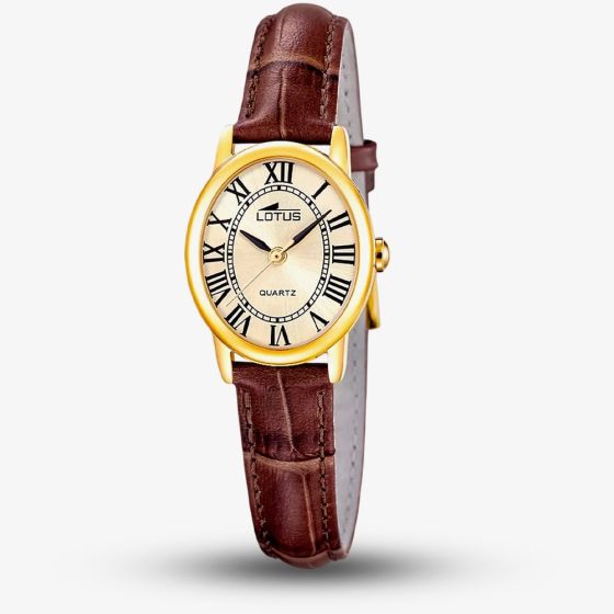 Lotus Ladies 2Gether Oval Champagne Dial Leather Strap Watch and Bracelet Set L19019/2