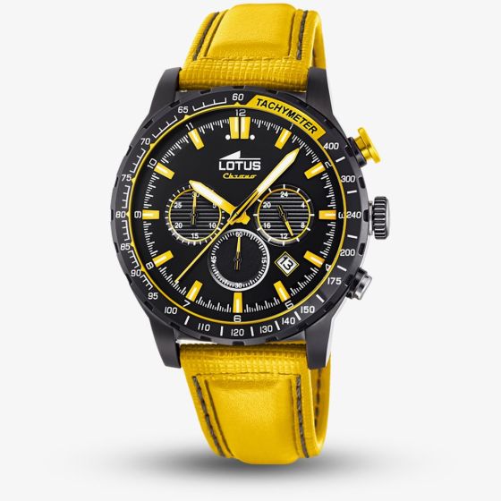 Lotus Mens Yellow Leather Strap Black Chronograph Watch L18588/1