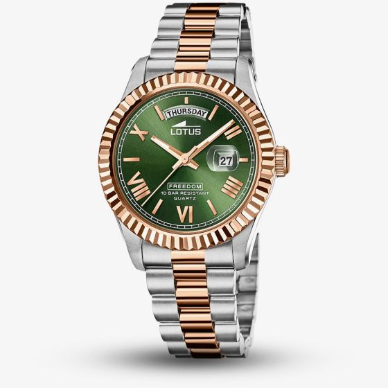 Lotus Mens Two Tone Stainless Steel Green Dial Watch L18856/3