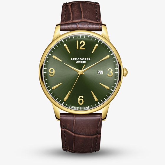 Lee Cooper Mens Green Dial Brown Leather Strap Watch LC08379.172
