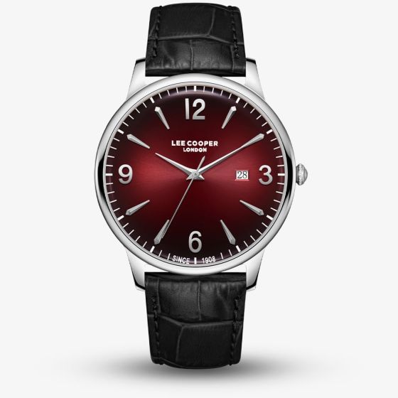 Lee Cooper Mens Red Dial Black Leather Strap Watch LC08379.381