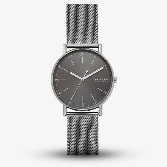 Skagen Mens Signatur Stainless Steel Grey Dial Mesh Strap Watch SKW6577