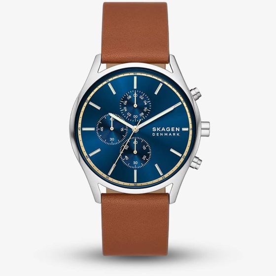 Skagen Holst Chronograph Brown Leather Strap Watch SKW6916
