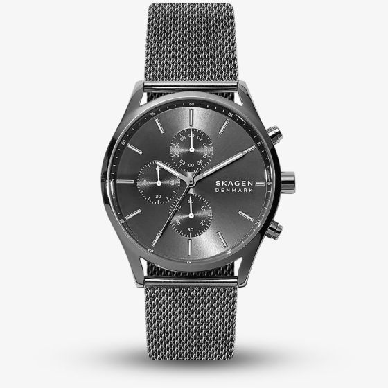 Skagen Mens Holst Chronograph Charcoal Steel Mesh Watch SKW6608