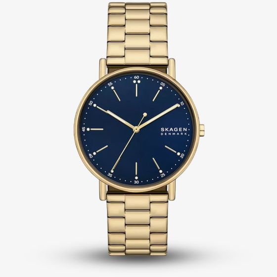 Skagen Mens Signatur Gold Tone Blue Dial Watch SKW6945