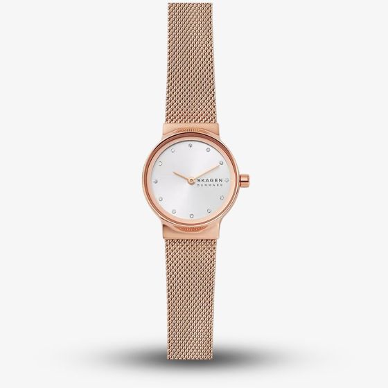 Skagen Ladies Freja Rose Gold Plated Sunray Crystal Set Dial Mesh Strap Watch SKW2665