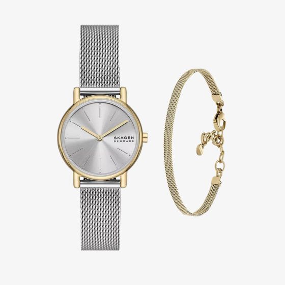 Skagen Ladies Signatur Lille Silver Mesh Watch & Bracelet Set SKW3153SET