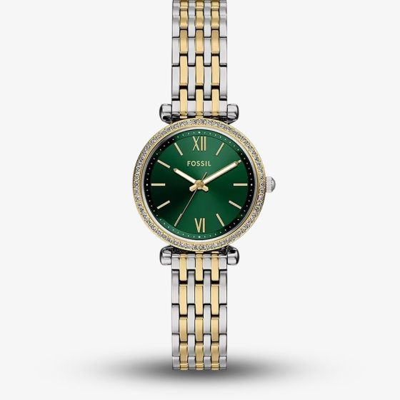 Fossil Ladies Carlie Two-Tone Green Dial Watch ES5439