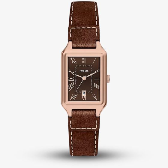 Fossil Ladies Raquel Brown Rectangle Dial Leather Strap Watch ES5503