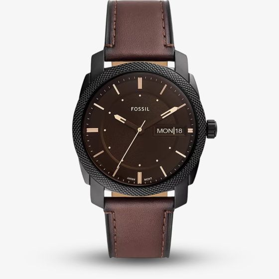 Fossil Mens Machine Brown Leather Strap Watch FS5901