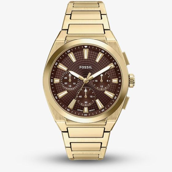 Fossil Mens Everett Chronograph Brown Dial Golden Bracelet Watch FS6184