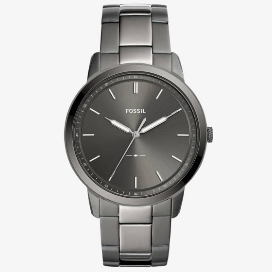 Fossil Mens Minimalist Stainless Steel Grey Dial Smoke Bracelet Watch FS5459