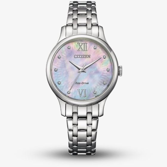 Citizen Ladies Eco Drive Silver Tone Diamond Mother Of Pearl Watch EM0891-58N