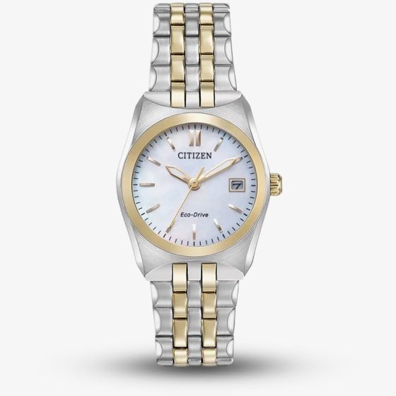 Citizen Ladies Eco Drive Two Tone Mother Of Pearl Dial Watch EW2296-58D