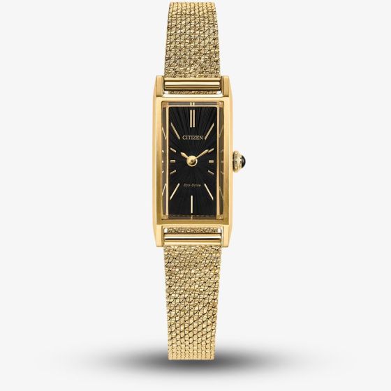 Citizen Ladies Fio Eco-Drive Gold Rectangular Dial Mesh Bracelet Watch EG7128-59E