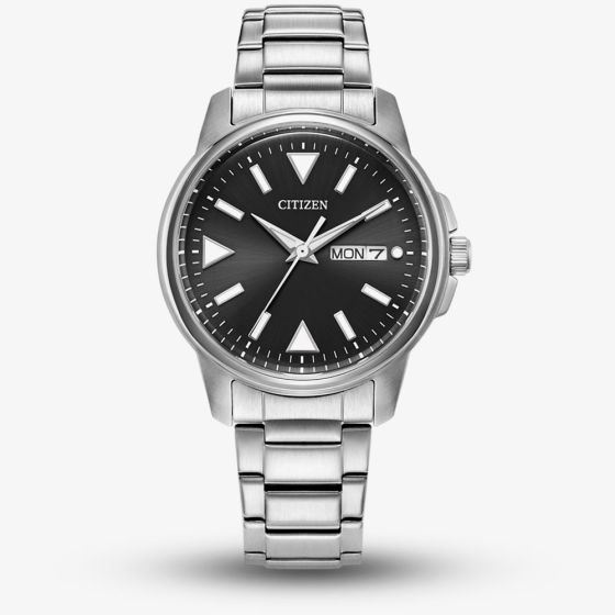 Citizen Mens Eco Drive Silver Tone Black Dial Watch BM8180-62E