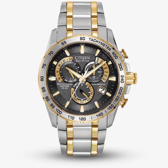 Citizen Mens Eco Drive Perpetual Two Tone Chronograph Watch CB5894-50E