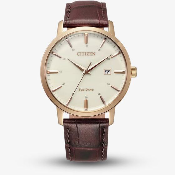 Citizen Mens Eco Drive Gold Tone Brown Leather Strap BM7463-12A