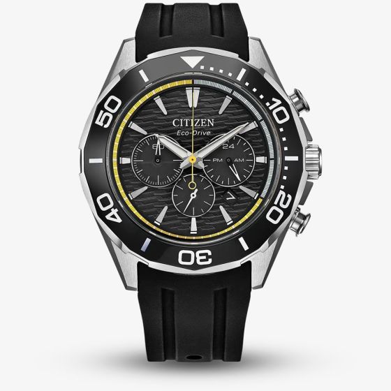 Citizen Mens Sport Chronograph Eco-Drive Black Rubber Strap Watch CA4730-08E