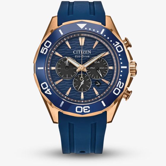 Citizen Mens Sport Chronograph Eco-Drive Blue Rubber Strap Watch CA4733-00L