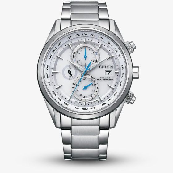 Citizen Mens World Chronograph A.T Atomic Timekeeping Silver Bracelet Watch AT8260-85A