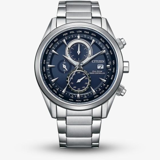 Citizen Mens World Chronograph A.T Atomic Timekeeping Blue Bracelet Watch AT8260-85L