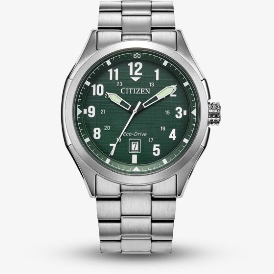 Citizen Mens Eco-Drive Terra Force Green Dial Stainless Steel Bracelet Watch AW1890-51X