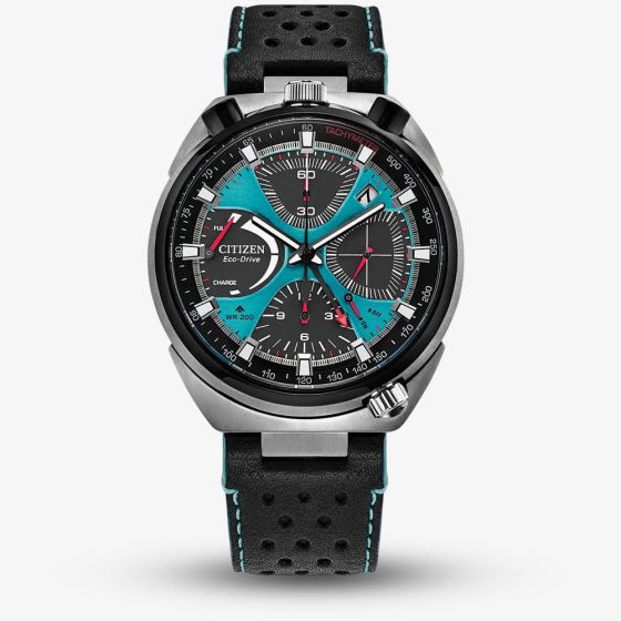 Citizen Mens Limited Edition Promaster Bullhead Racing Chronograph Blue Dial Black Leather Strap Watch AV0106-01L