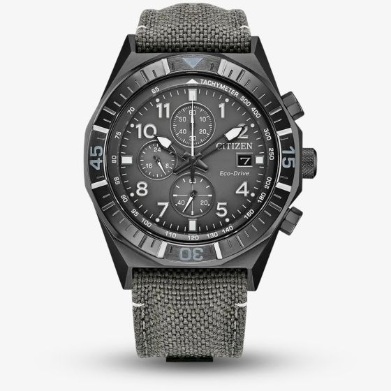 Citizen Mens Nighthawk Chronograph Grey Dial Grey Fabric Strap Watch CA0897-04H