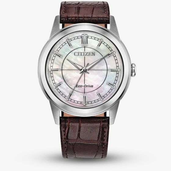 Citizen Mens Rolan Mother of Pearl Dial Brown Lether Strap Watch FE7130-10D