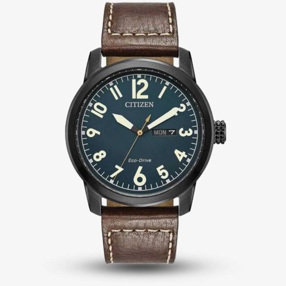 Citizen Mens Chandler Military Brown Leather Strap Watch BM8478-01L