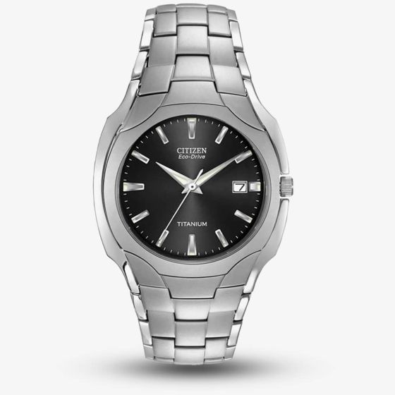 Citizen Mens Titanium Eco Drive Black Date Dial Bracelet Watch BM7440-51E