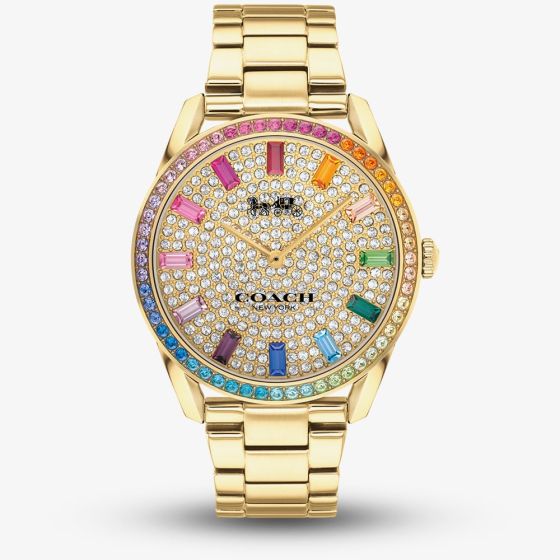 Coach Ladies Preston Rainbow Crystal Gold Plated Watch 14503657