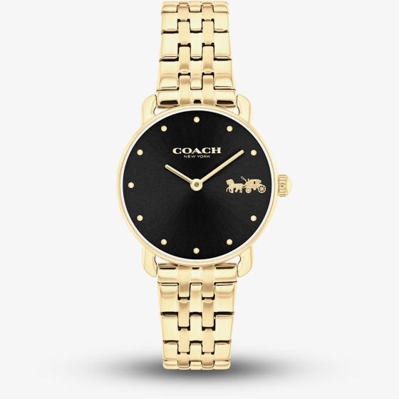 Coach Ladies Elliot Black Dial Gold Tone Watch 14504302