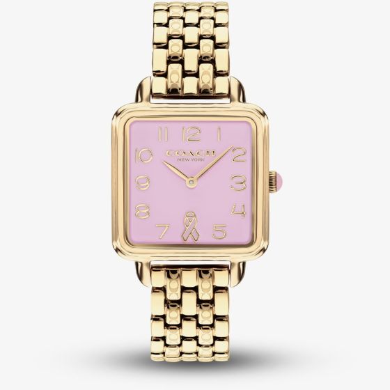 Coach Ladies Cass BCRF Golden Square Pink Dial Bracelet Watch 14504692