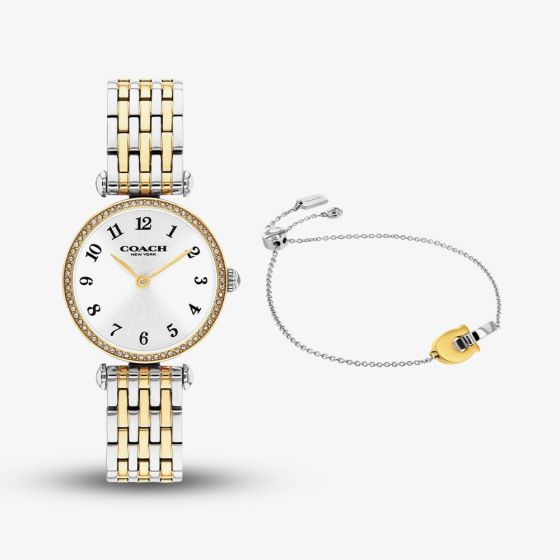 Coach Ladies Cary White Dial Two Tone Bracelet Watch & Two Tone C Bracelet Gift Set 14000140