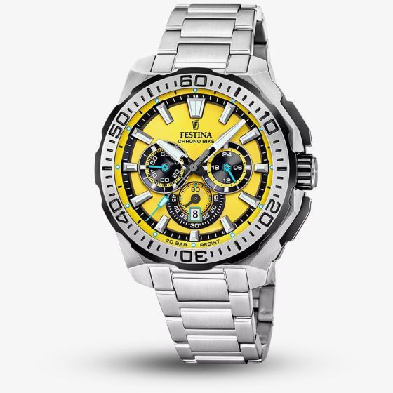 Festina Mens Chrono Bike Yellow Dial Chronograph Watch F20724/4