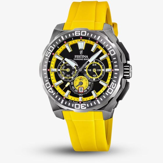 Festina Mens Chrono Bike Yellow Rubber Strap Chronograph Watch F20725/1