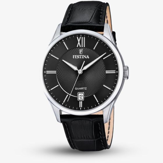 Festina Mens Classics Black Leather Strap Watch F20426/3