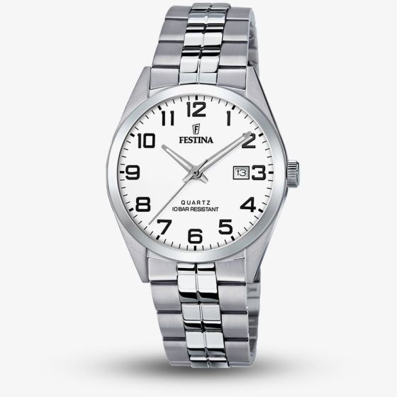 Festina Mens Classics White Dial Stainless Steel Bracelet Watch F20437/1