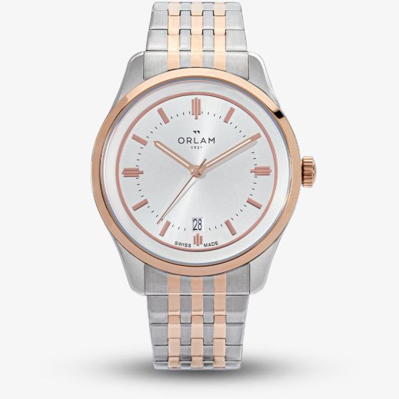 Orlam Mens Pulse Silver Dial Two Colour Bracelet Watch ORDRBPU006