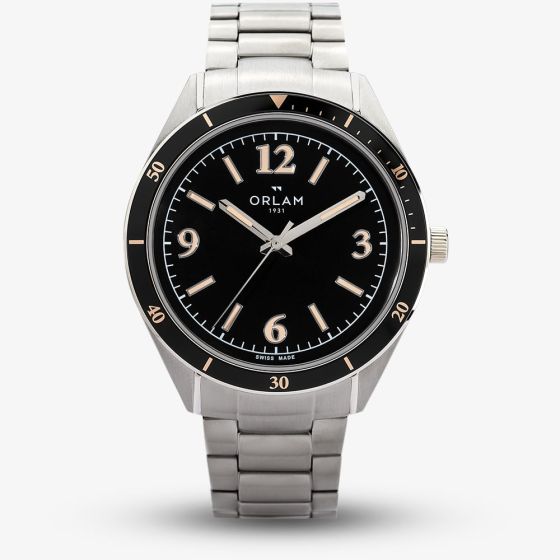 Orlam Mens Twilight Black Dial Silver Bracelet Watch ORSSBCR003