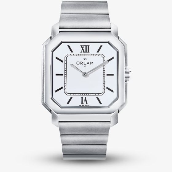 Orlam Mens Heritage White Square Dial Silver Bracelet Watch ORSSBHE004