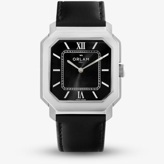 Orlam Mens Heritage Black Octagon Dial Leather Strap Watch ORSSLHE002