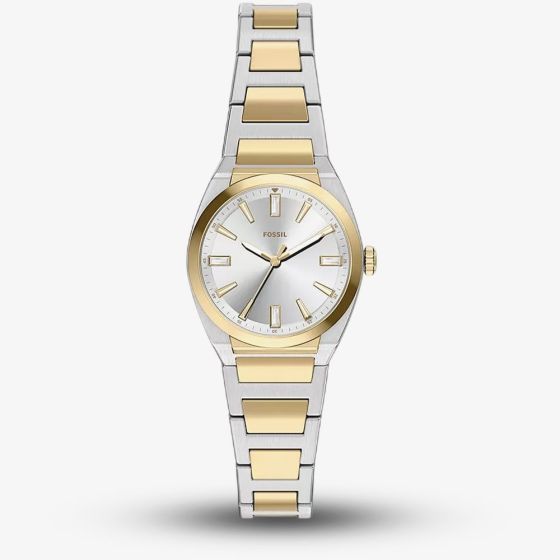 Fossil Ladies Everett Two Tone Silver Dial Bracelet Watch ES5494