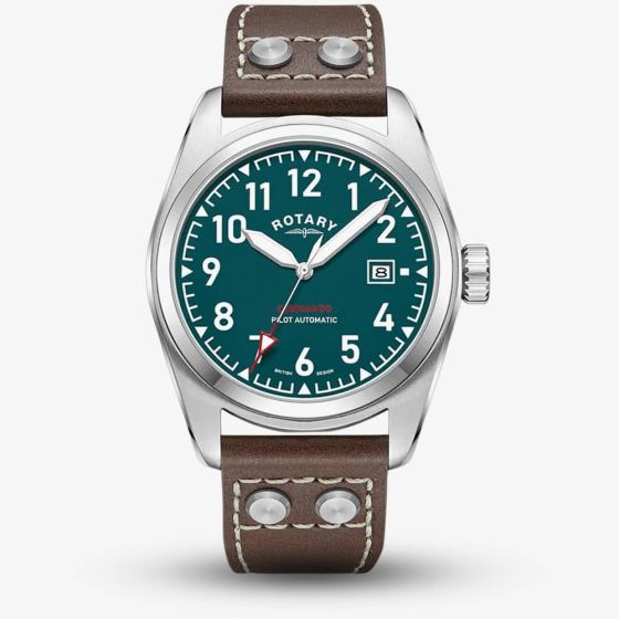 Rotary 1895 Pilot Automatic Green Dial Leather Watch GS05470/73